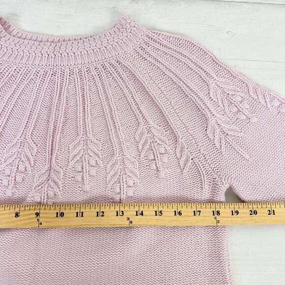 Talbots Knit Sweater Women Medium Embroidered Light Pink Preppy Coquette Crew - Picture 9 of 14